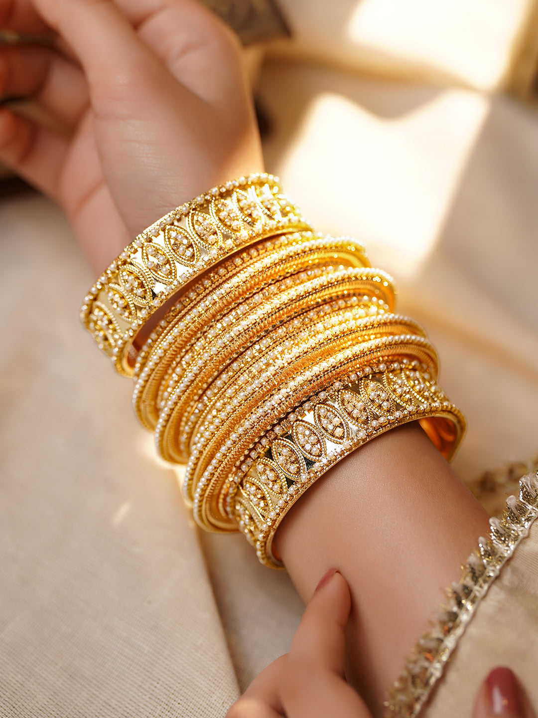 Timeless Pearl Work Bridal Gold Bangles 2.8 - Large