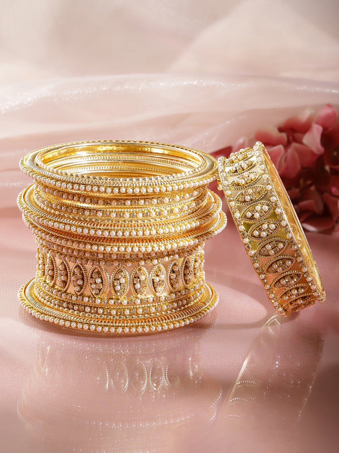 Timeless Pearl Work Bridal Gold Bangles 2.6 - Medium