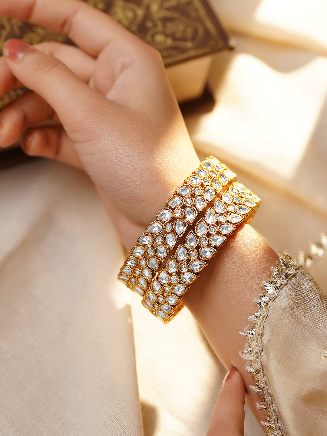 Festive Glow Pear-Cut Zirconia Bangles 2.8 - Large