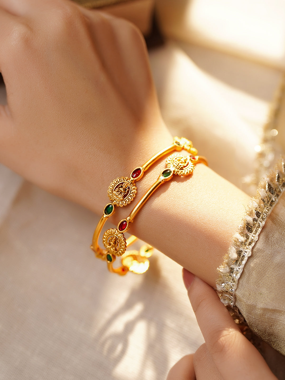 Temple Glow Ruby Emerald Bangles 2.4 - Small