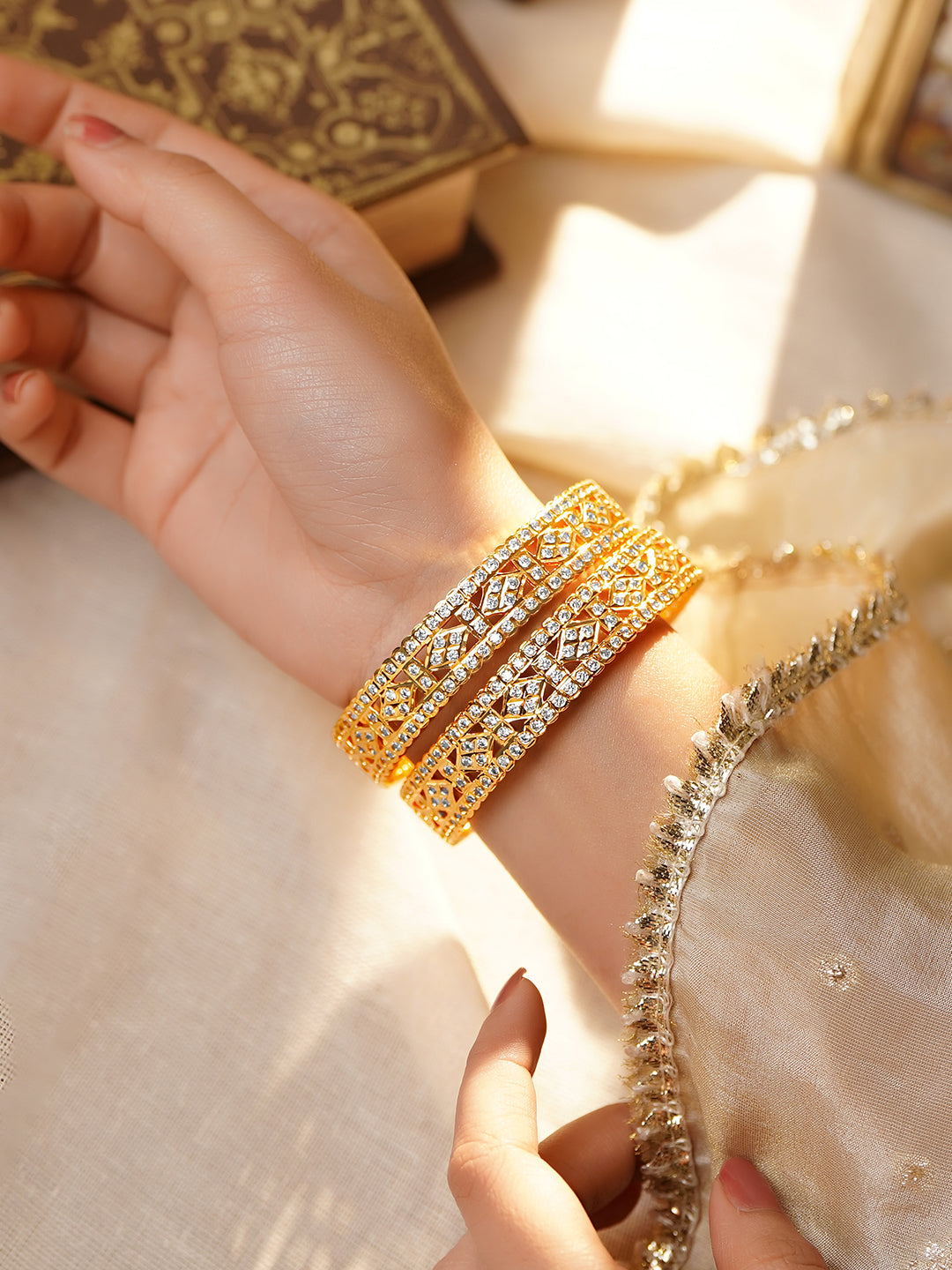 Wedding Shine Gold CZ Bangles 2.4 - Small