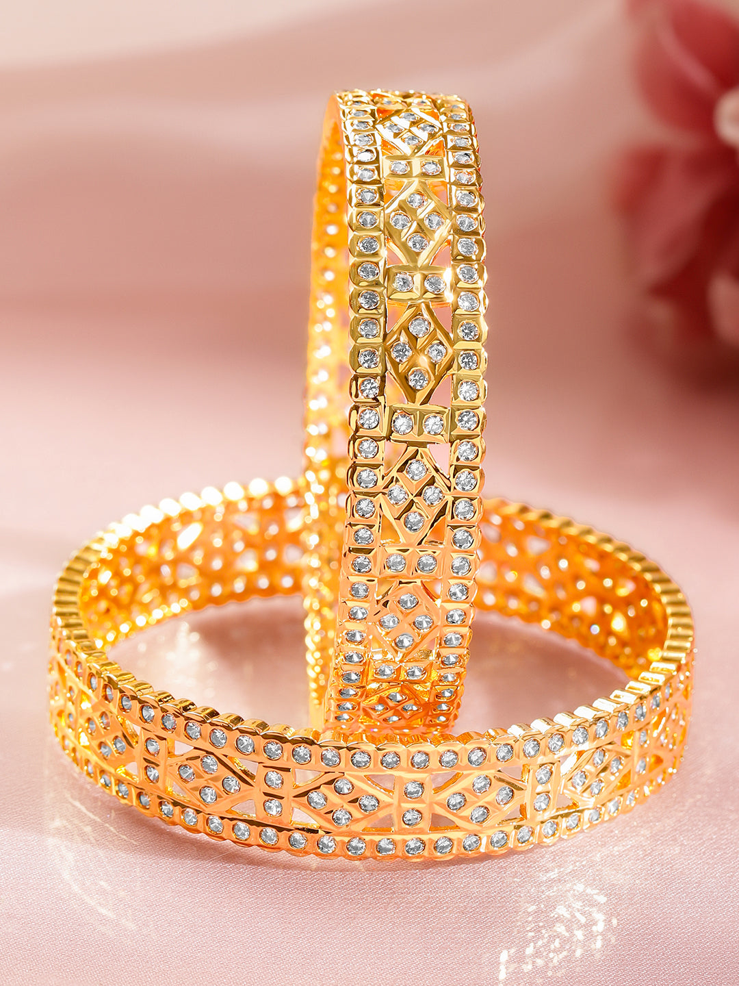 Wedding Shine Gold CZ Bangles 2.6 - Medium