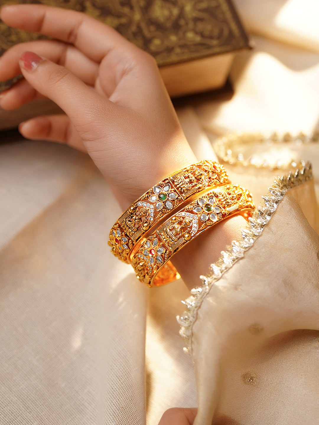 Festive Charm Temple Kundan Bangles 2.4 - Small