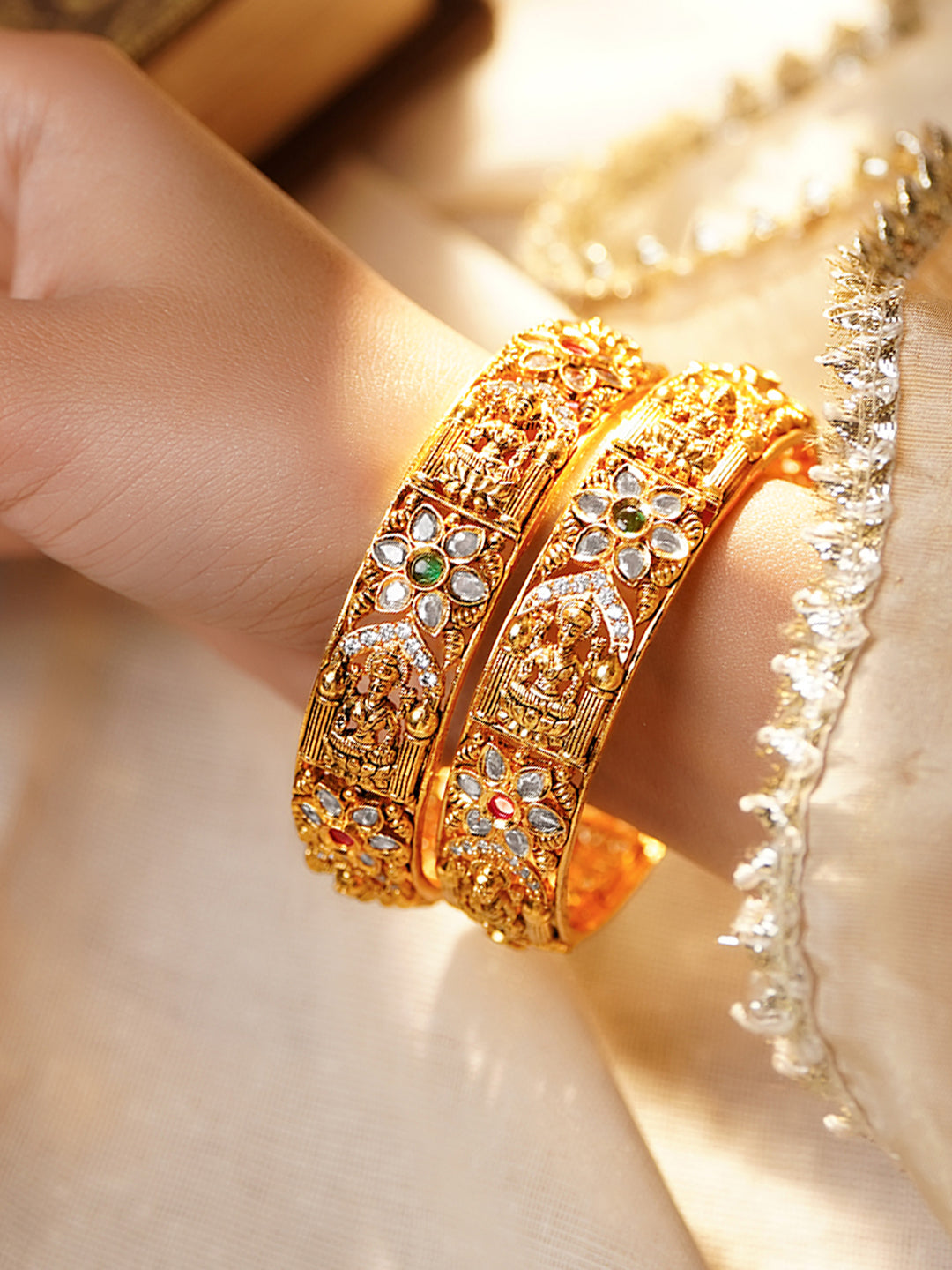 Festive Charm Temple Kundan Bangles 2.8 - Large