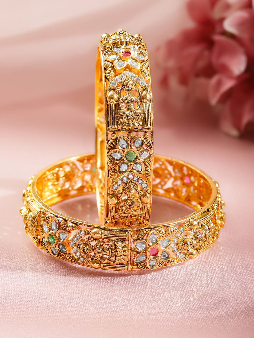 Festive Charm Temple Kundan Bangles 2.4 - Small
