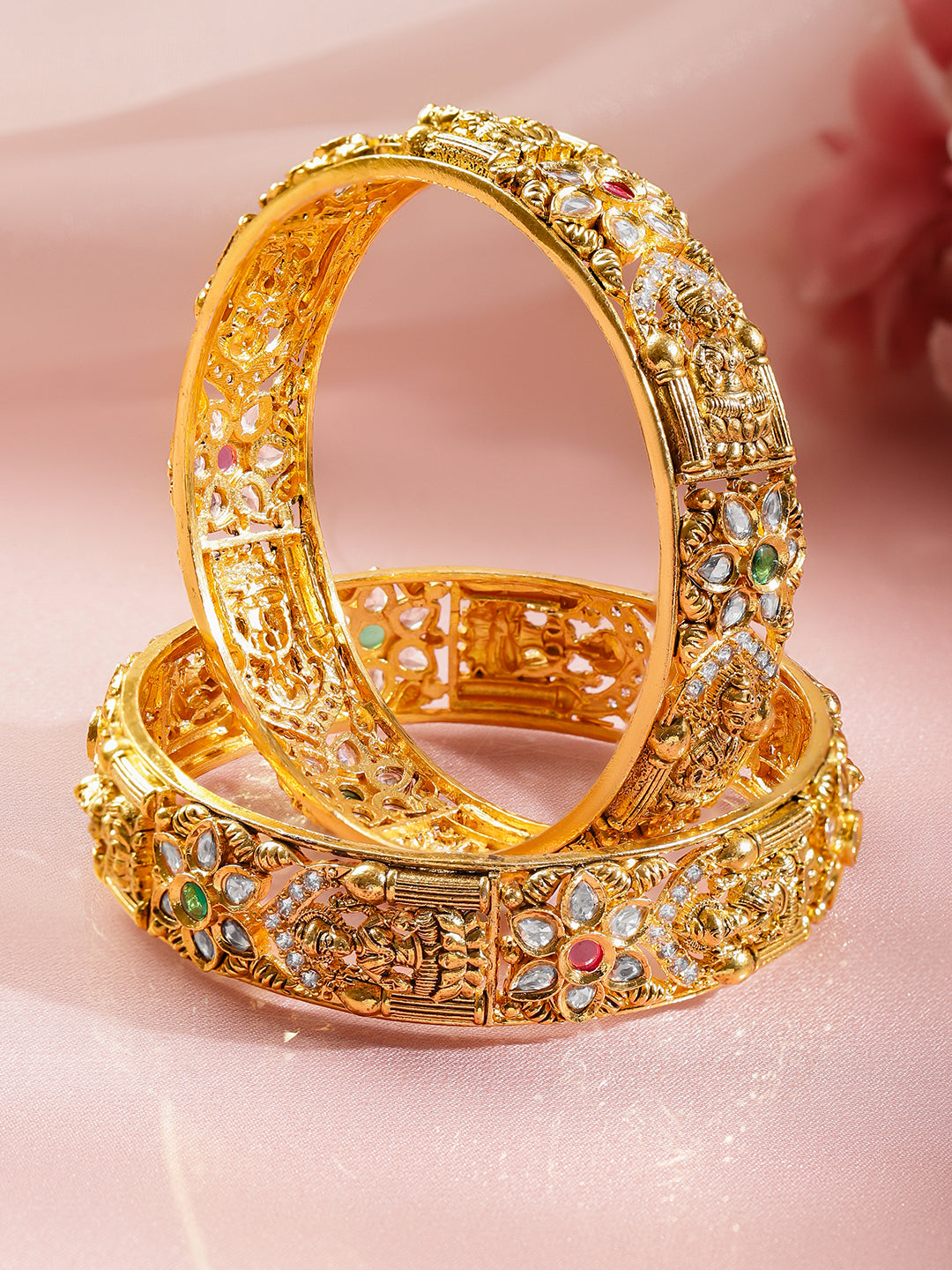 Festive Charm Temple Kundan Bangles 2.4 - Small