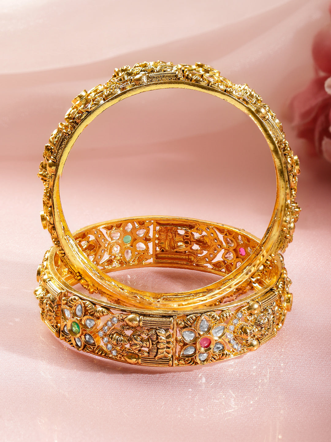Festive Charm Temple Kundan Bangles 2.8 - Large