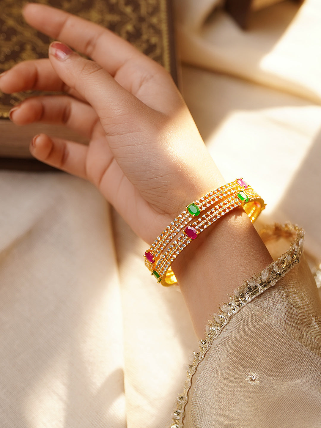 Traditional Shine Emerald Ruby Bangles 2.4 - Small