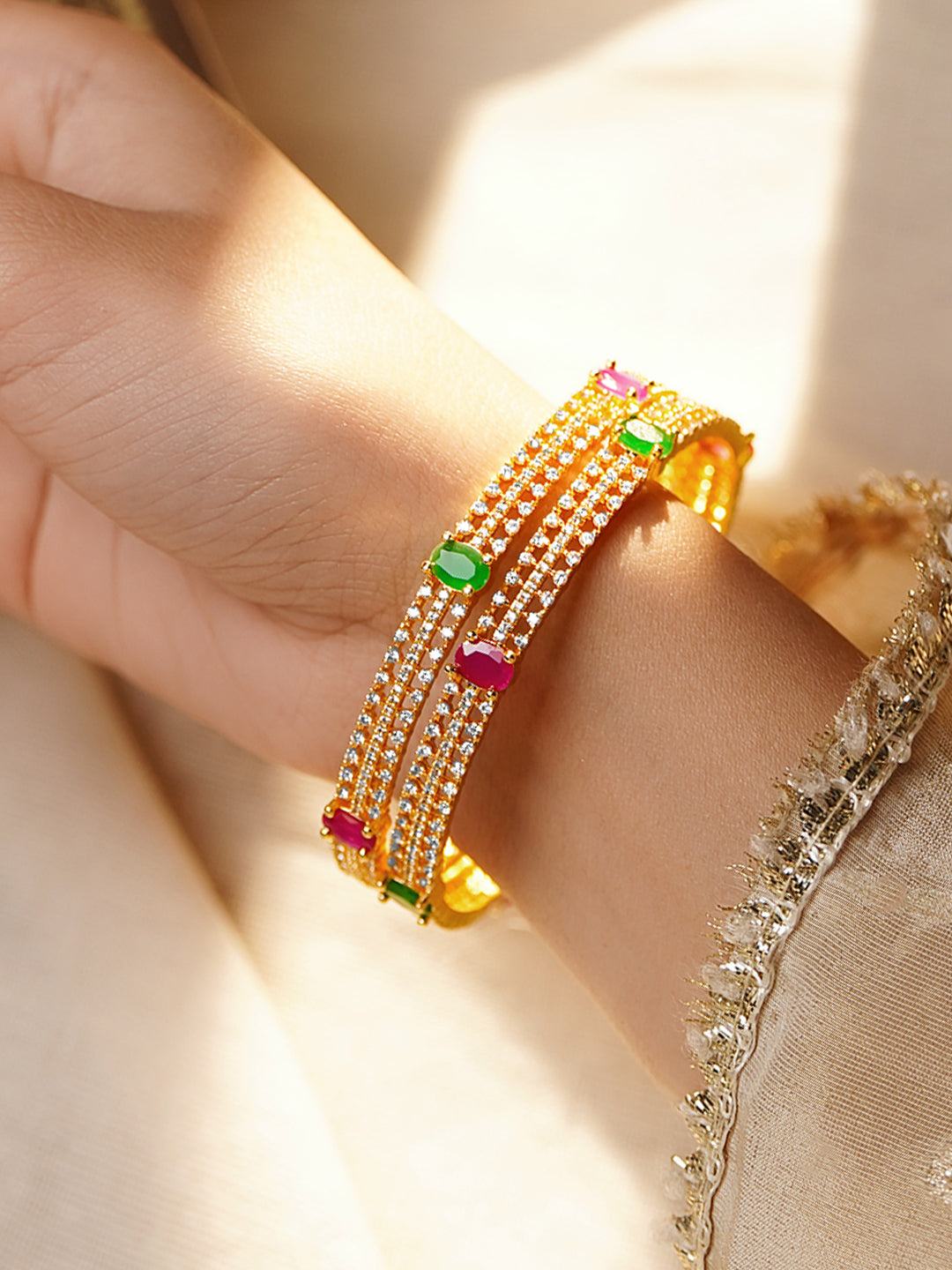 Traditional Shine Emerald Ruby Bangles 2.8 - Large