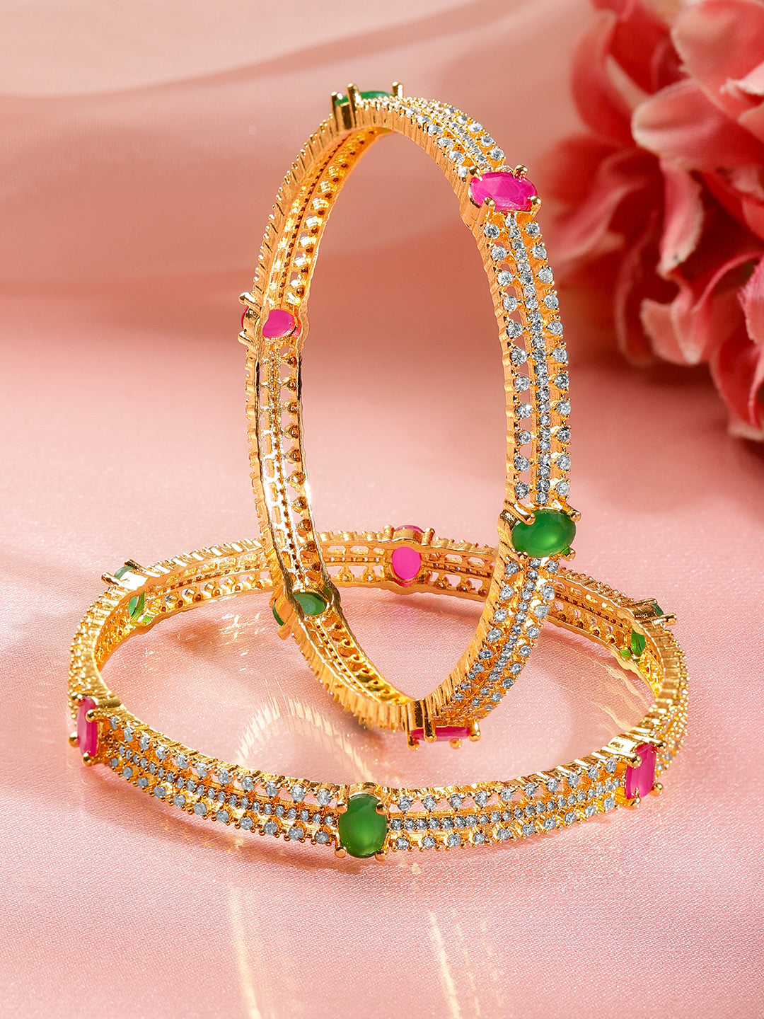 Traditional Shine Emerald Ruby Bangles 2.8 - Large