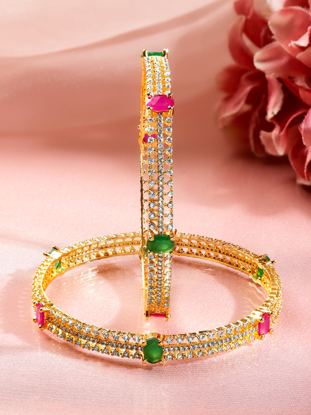 Traditional Shine Emerald Ruby Bangles 2.8 - Large