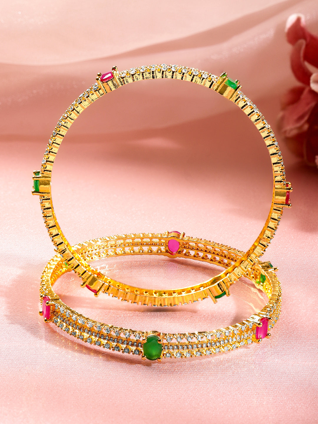 Traditional Shine Emerald Ruby Bangles 2.8 - Large
