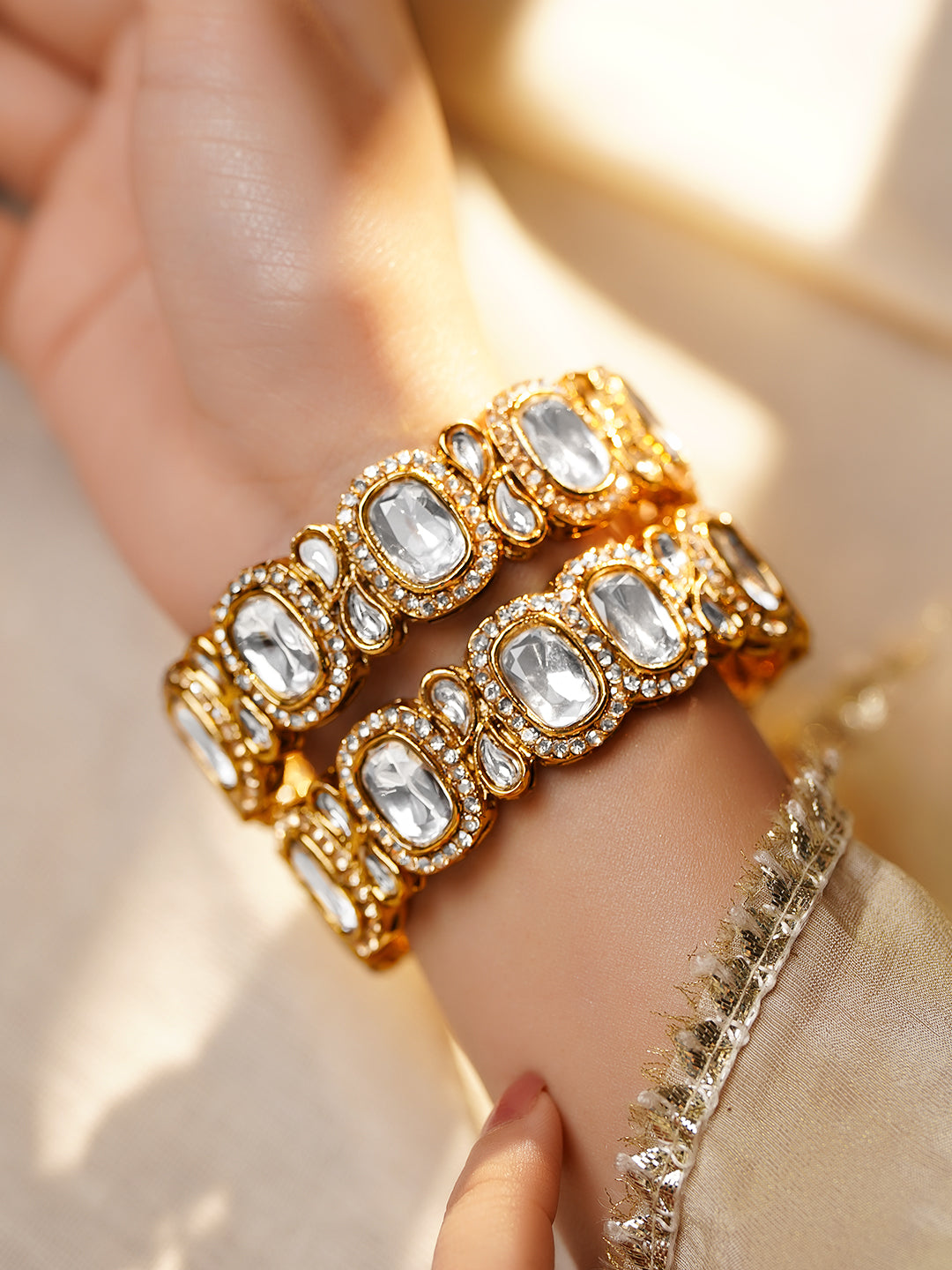 Royal Kundan Glow Gold Bangles 2.4 - Small