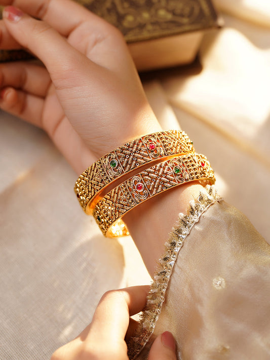 【Rubans】 Festive Glow Classic Gold Bangles (Set of 2)｜フェスティブグロウ クラシック ゴールド バングル 2本セット｜2.8 - Large
