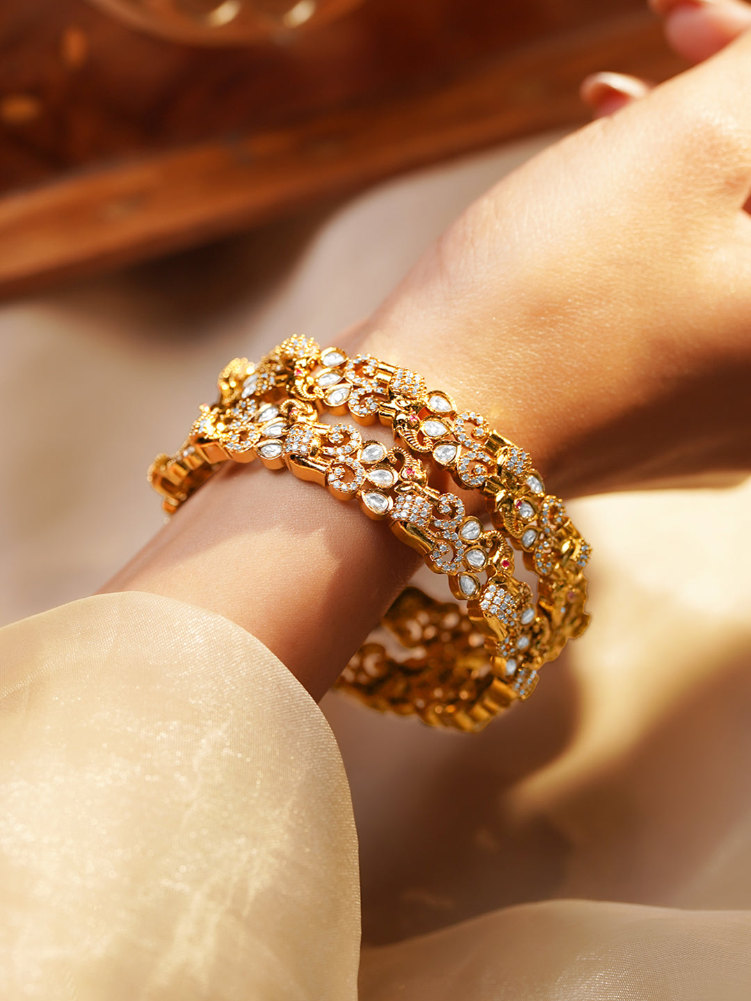 Royal Glow Gold Cubic Zirconia Bangles 2.8 - Large