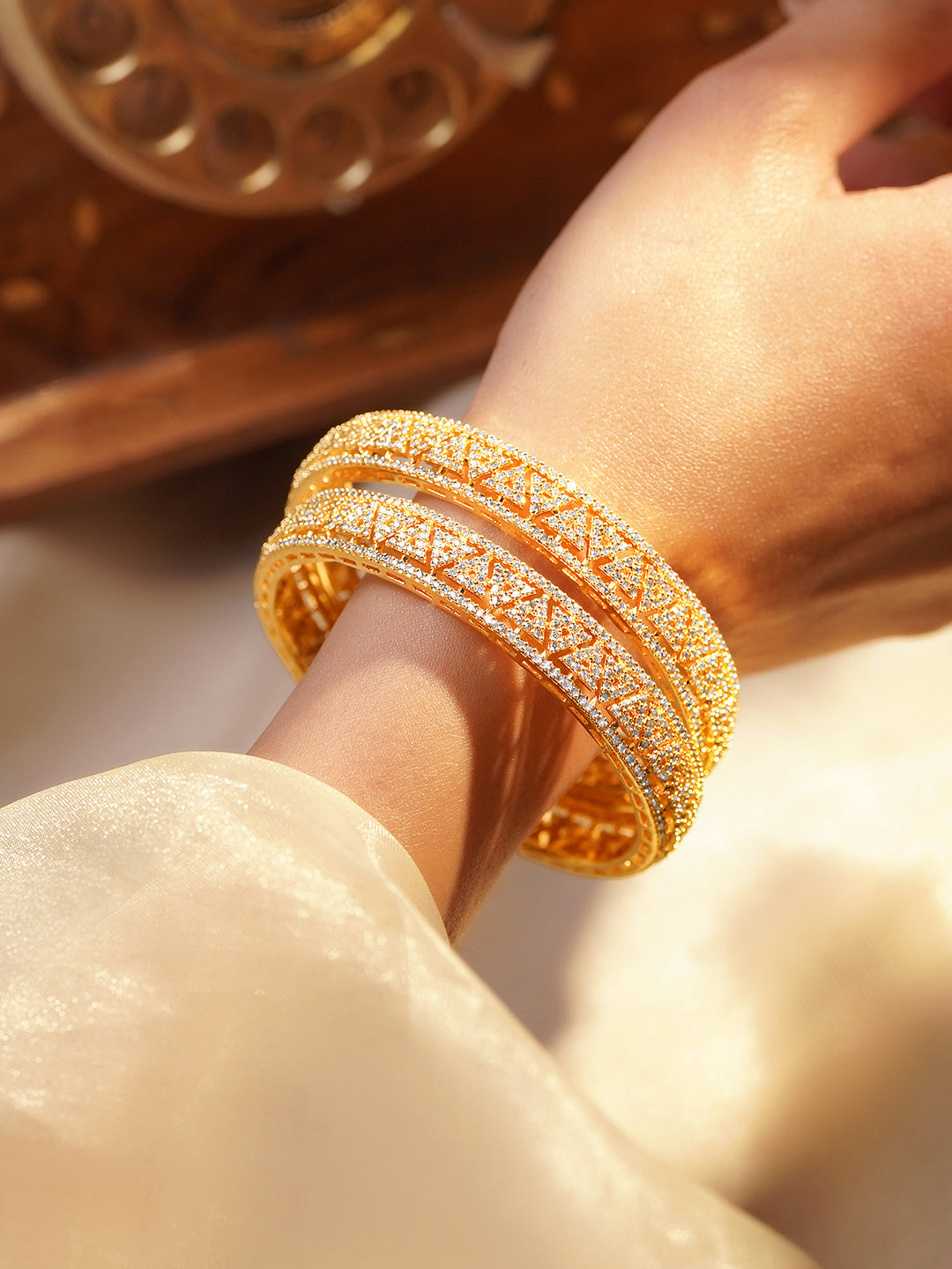 Golden Golw Classic Cubic Zirconia Bangles 2.10 - Extra Large