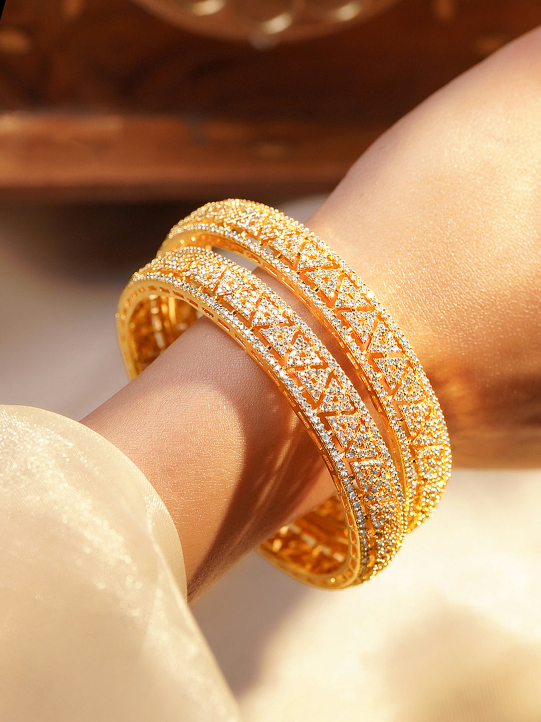 Golden Golw Classic Cubic Zirconia Bangles 2.10 - Extra Large
