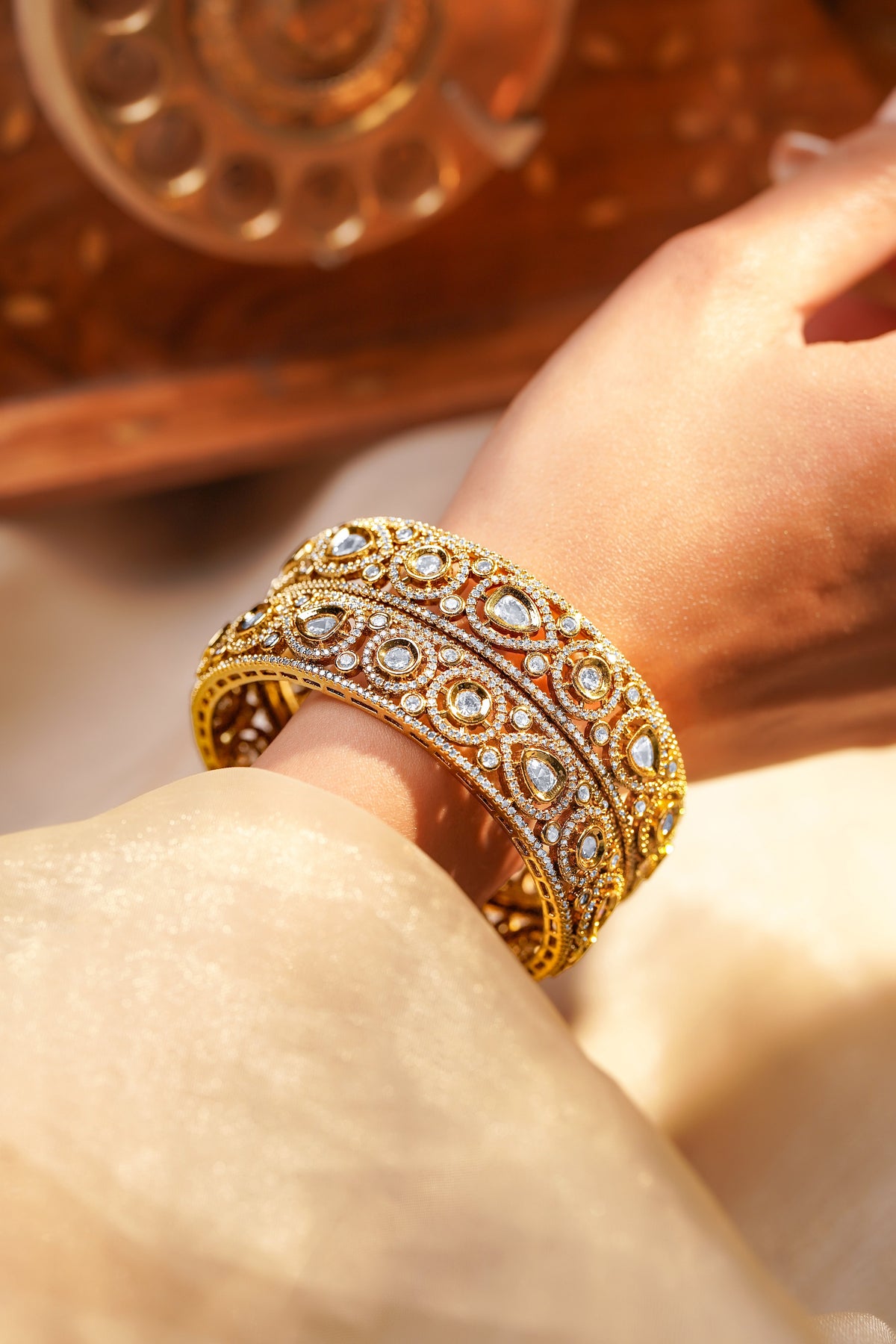 Royal Kundan Glow Gold Bangles Set 2.6 - Medium