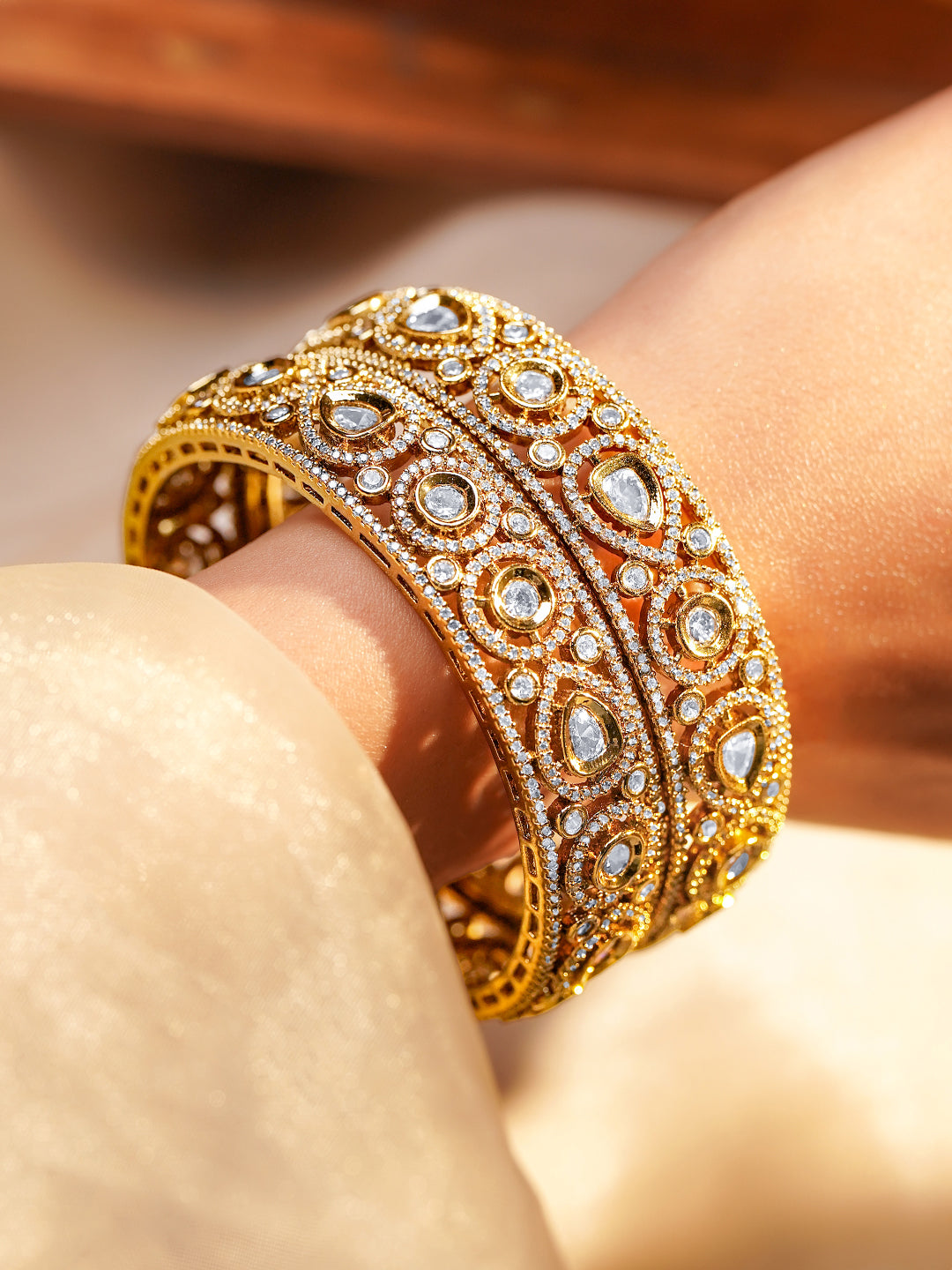 Royal Kundan Glow Gold Bangles Set 2.10 - Extra Large