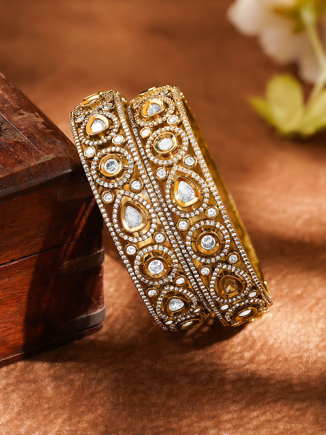 Royal Kundan Glow Gold Bangles Set 2.6 - Medium