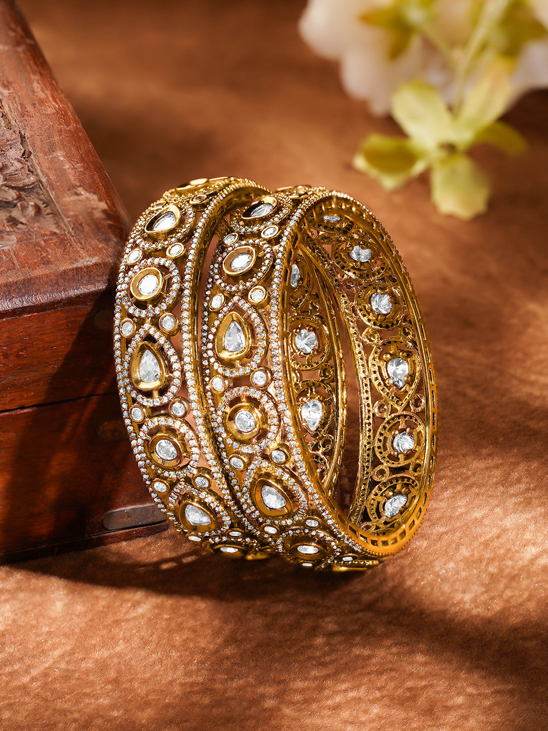 Royal Kundan Glow Gold Bangles Set 2.10 - Extra Large