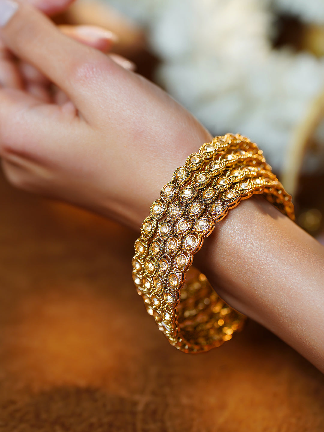 Champagne Gold Zirconia Statement Bangle Set 2.8 - Large