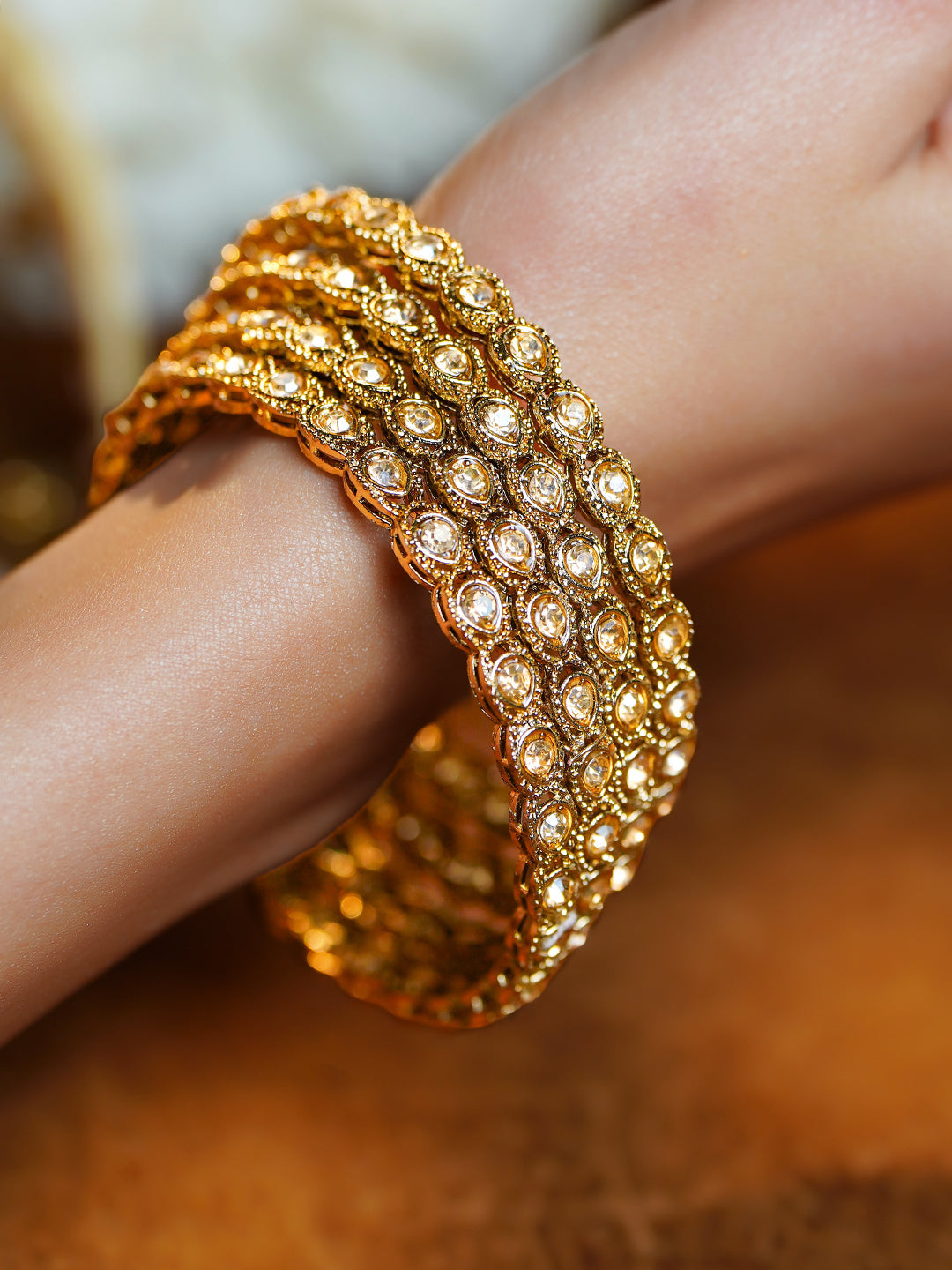 Champagne Gold Zirconia Statement Bangle Set 2.8 - Large
