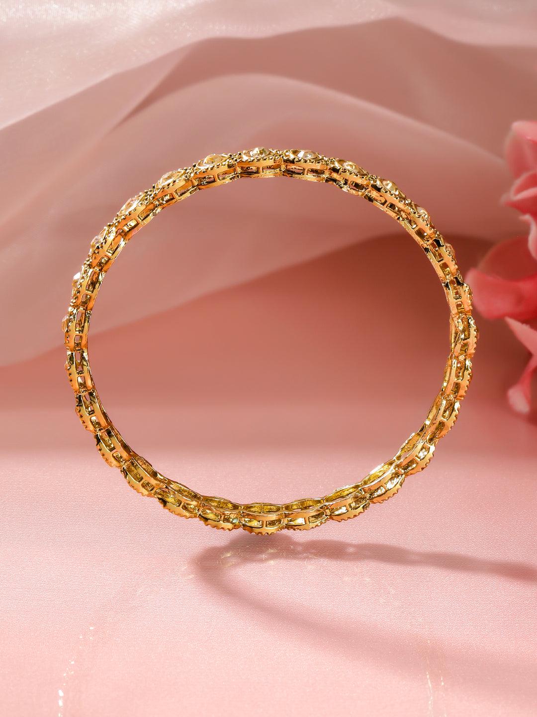 Champagne Gold Zirconia Statement Bangle Set 2.8 - Large