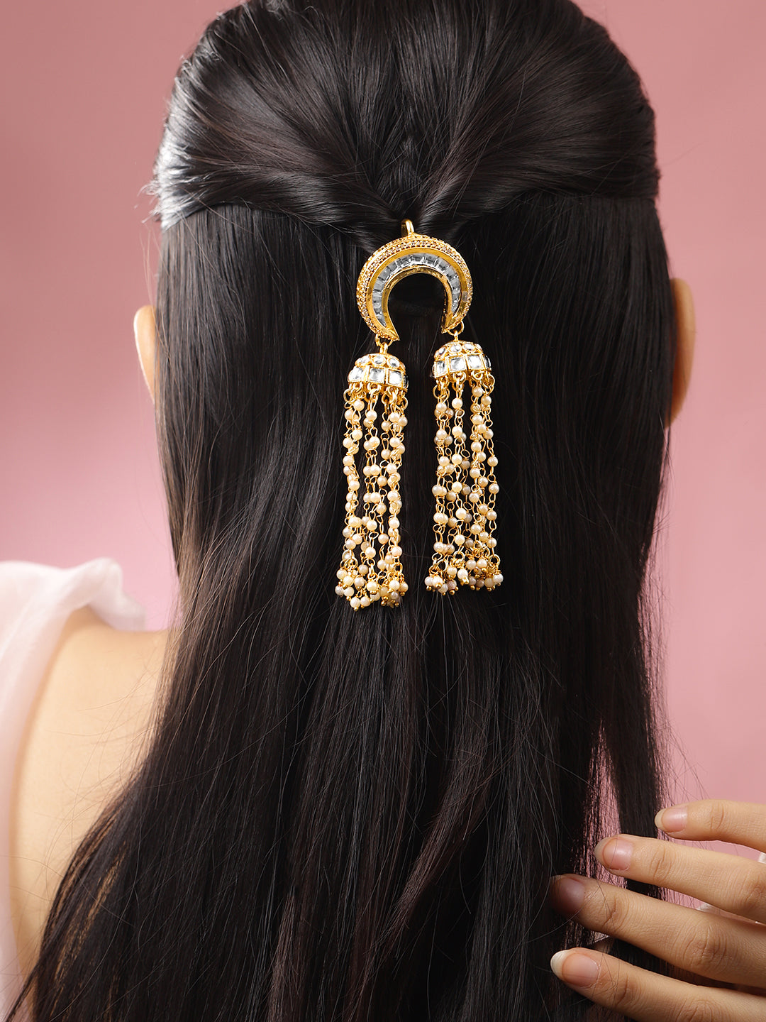 Kundan Pearl Shimmering Hair Brooch フリーサイズ