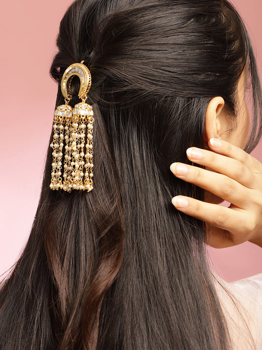 Kundan Pearl Shimmering Hair Brooch フリーサイズ