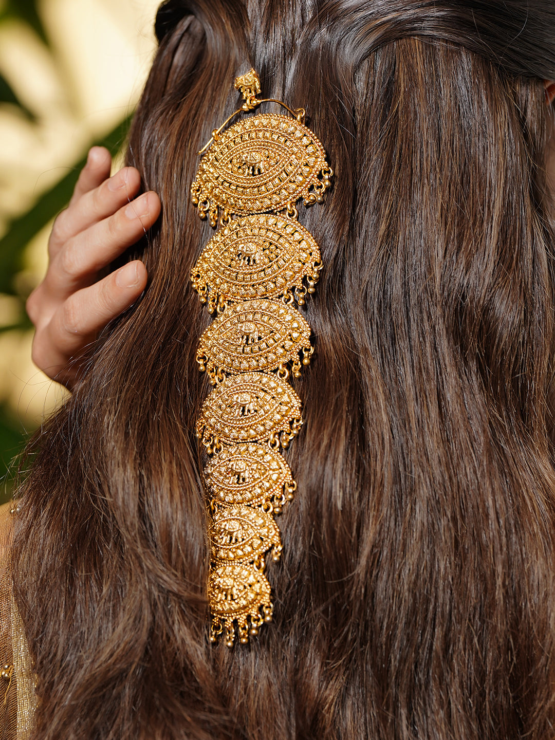 Gold Toned Hair Brooch With Elephant Motif フリーサイズ
