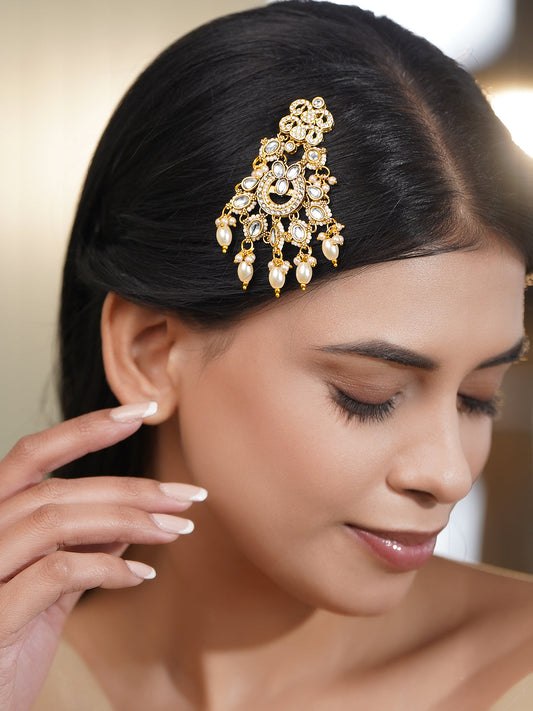 Royal Kundan Pearl Statement Hair Accessory フリーサイズ