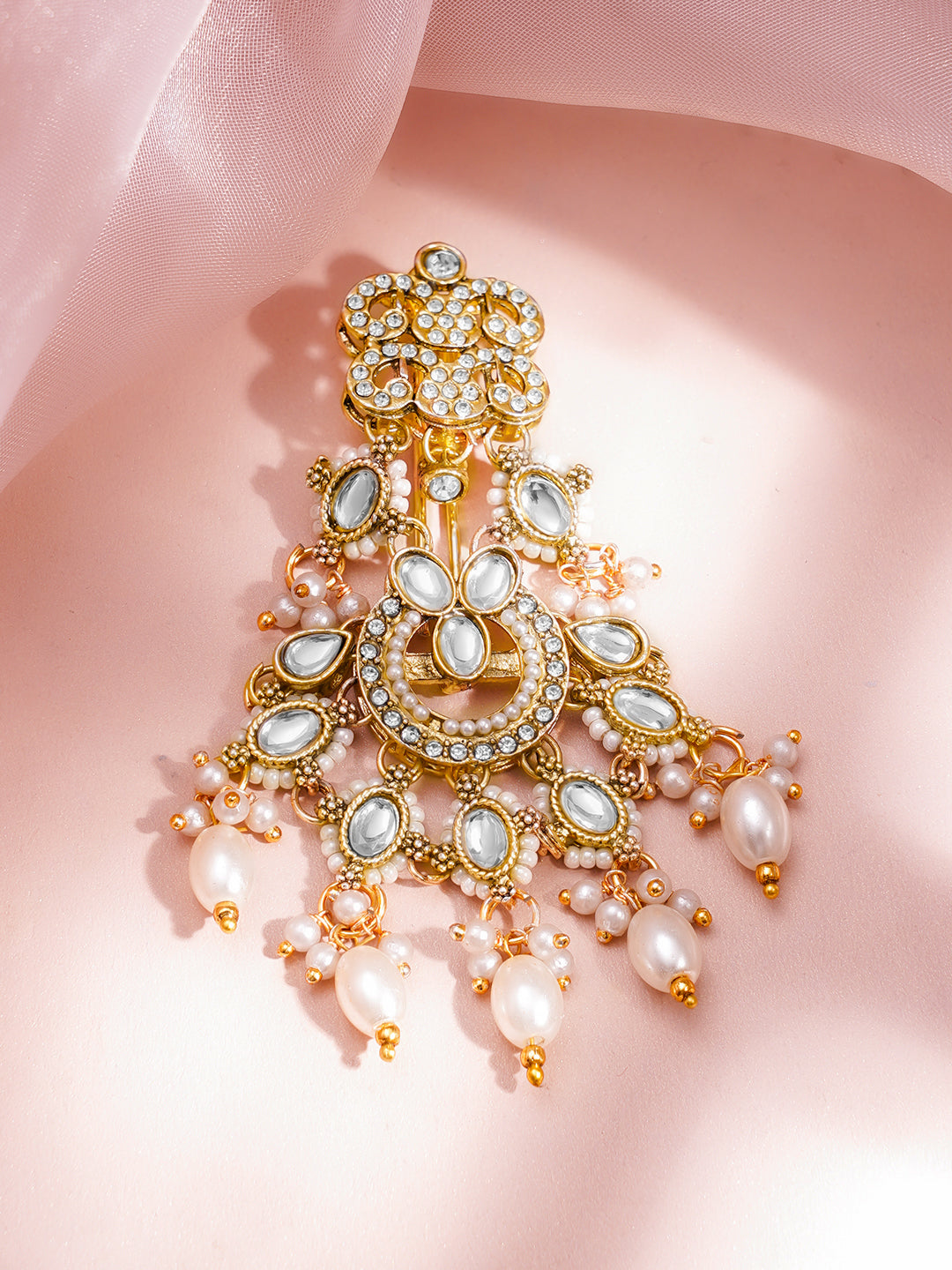 Royal Kundan Pearl Statement Hair Accessory フリーサイズ