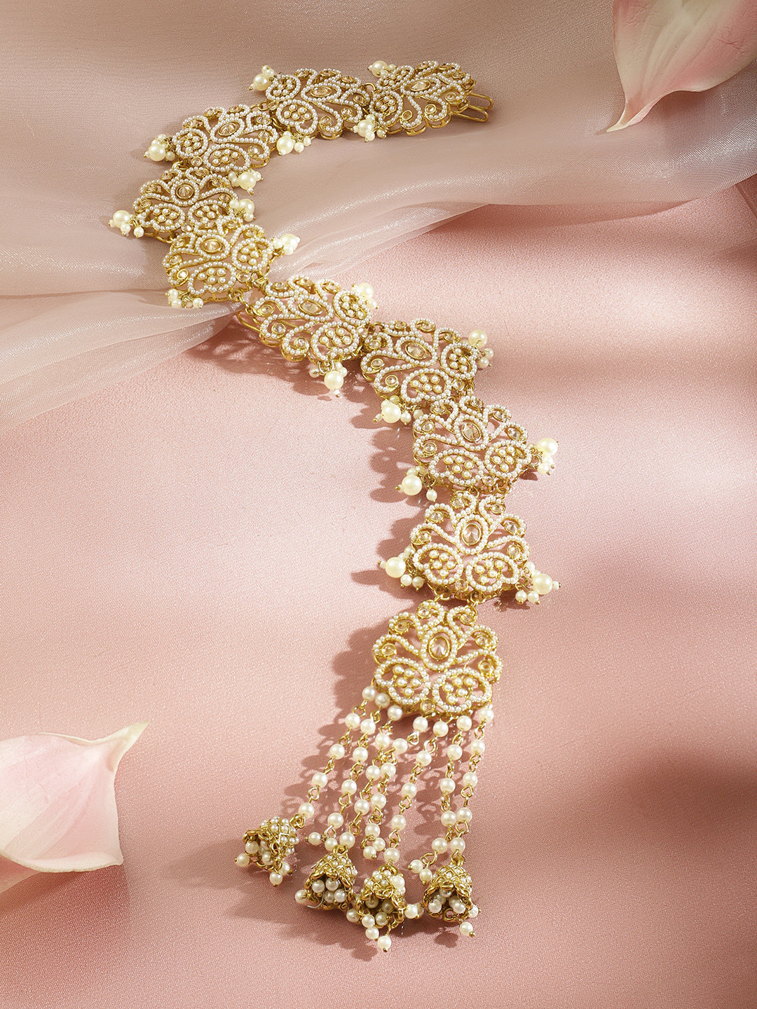 Pearl Embellished Gold Toned Hair Brooch フリーサイズ