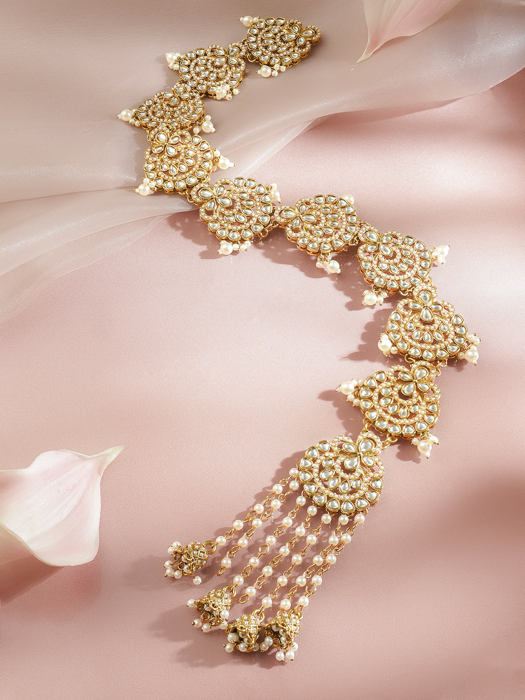 White Kundan Gold Toned Hair Brooch フリーサイズ