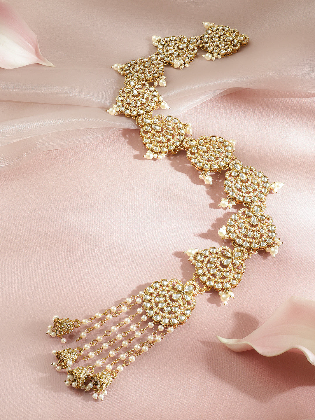 White Kundan Gold Toned Hair Brooch フリーサイズ