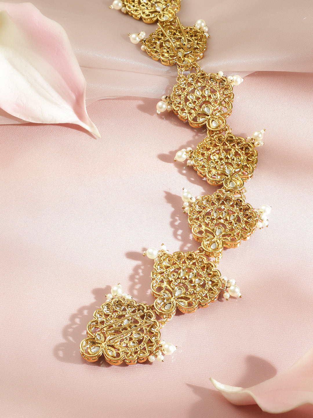 White Kundan Gold Toned Hair Brooch フリーサイズ