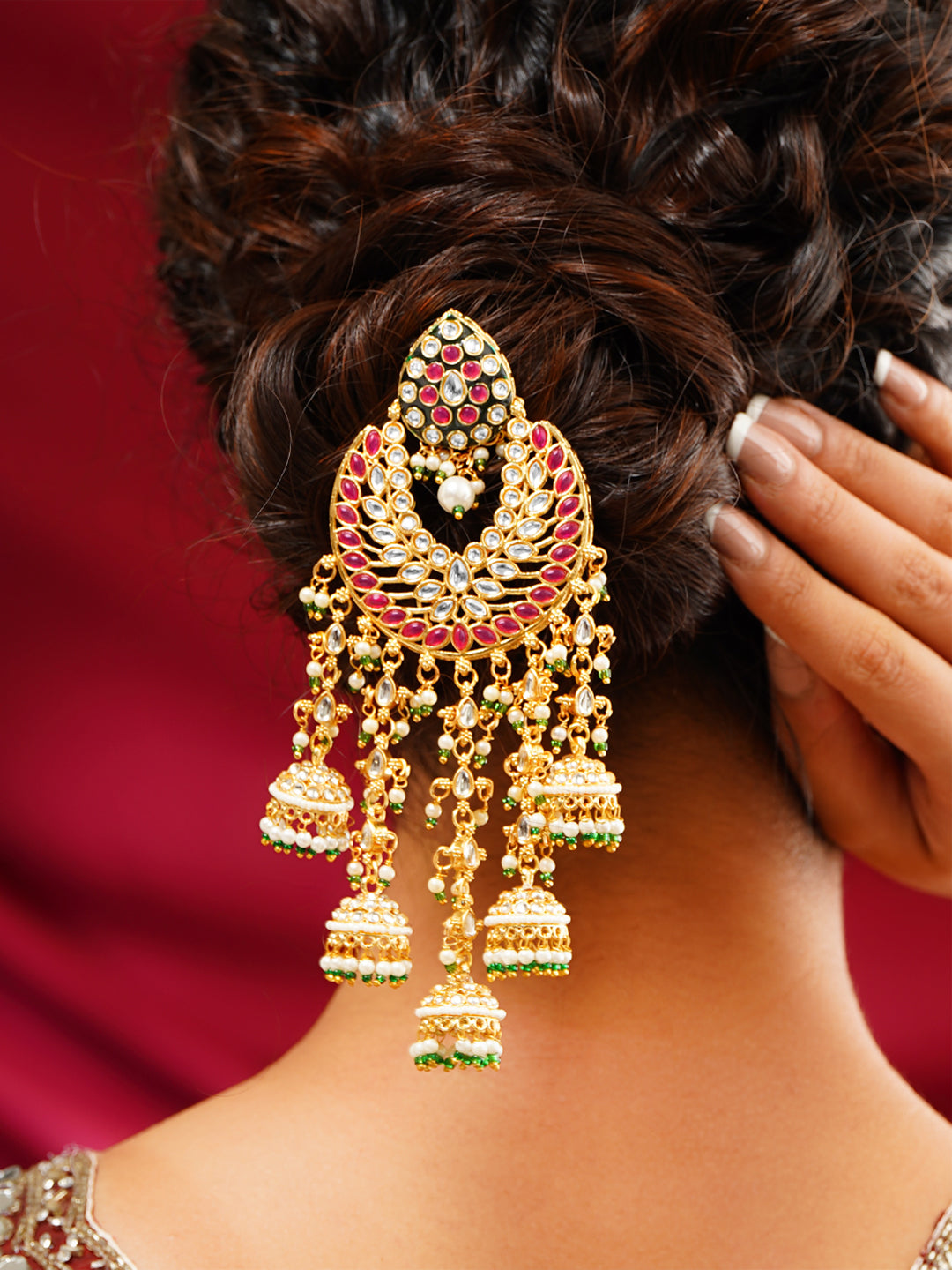 【Rubans】 Gold Plated Kundan Pearl Beaded Multicolor Hair Accessory｜ゴールドメッキ クンダン パールビーズ マルチカラー ヘアアクセサリー