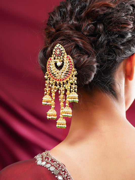 【Rubans】 Gold Plated Kundan Pearl Beaded Multicolor Hair Accessory｜ゴールドメッキ クンダン パールビーズ マルチカラー ヘアアクセサリー