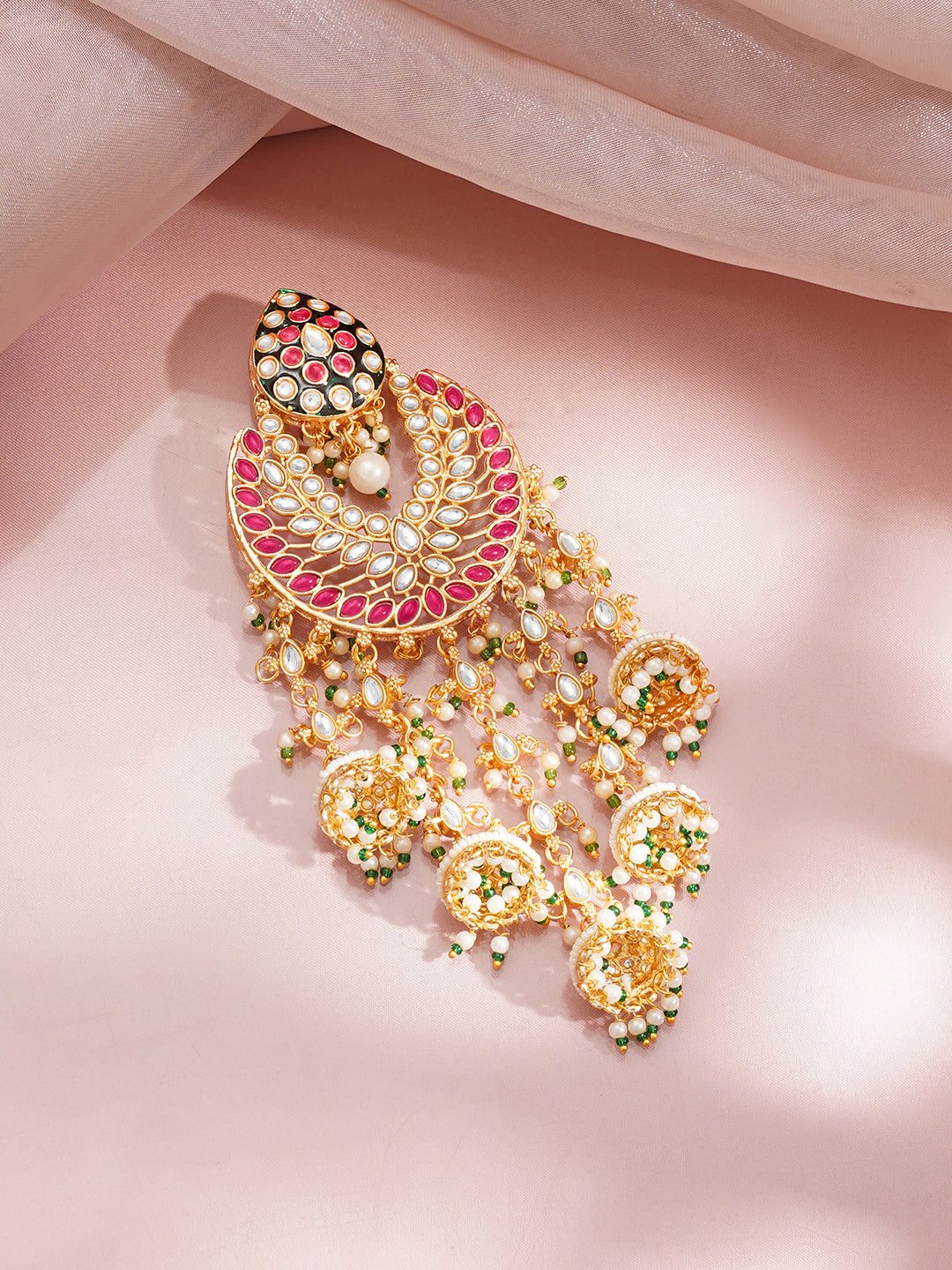 【Rubans】 Gold Plated Kundan Pearl Beaded Multicolor Hair Accessory｜ゴールドメッキ クンダン パールビーズ マルチカラー ヘアアクセサリー