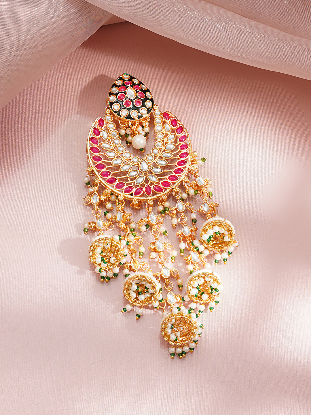 【Rubans】 Gold Plated Kundan Pearl Beaded Multicolor Hair Accessory｜ゴールドメッキ クンダン パールビーズ マルチカラー ヘアアクセサリー