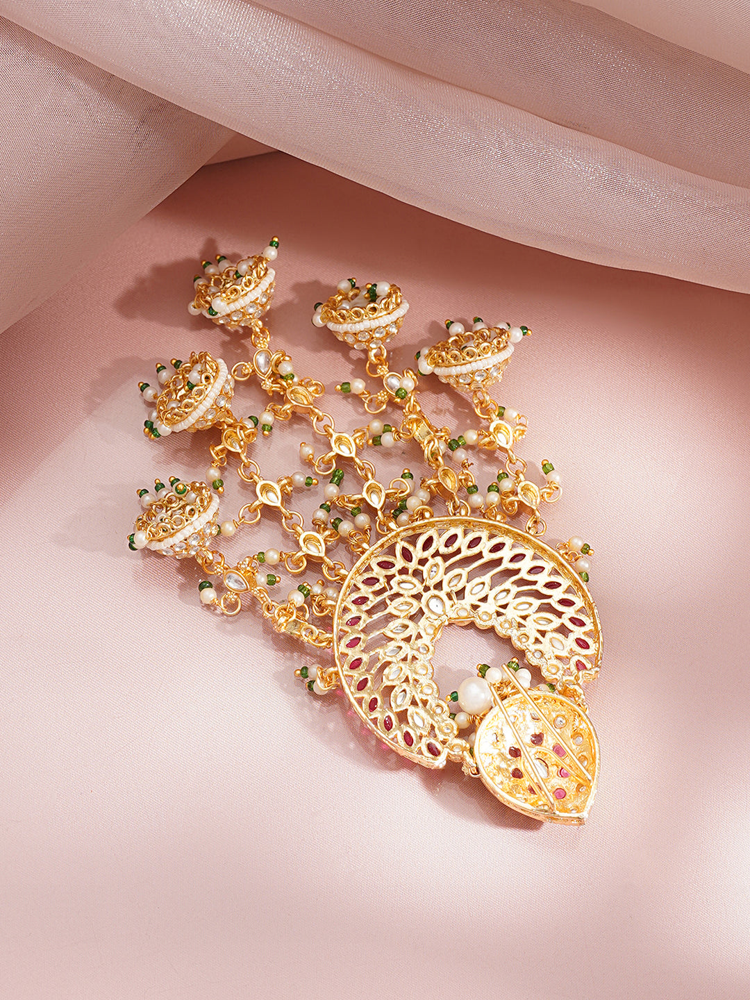 【Rubans】 Gold Plated Kundan Pearl Beaded Multicolor Hair Accessory｜ゴールドメッキ クンダン パールビーズ マルチカラー ヘアアクセサリー