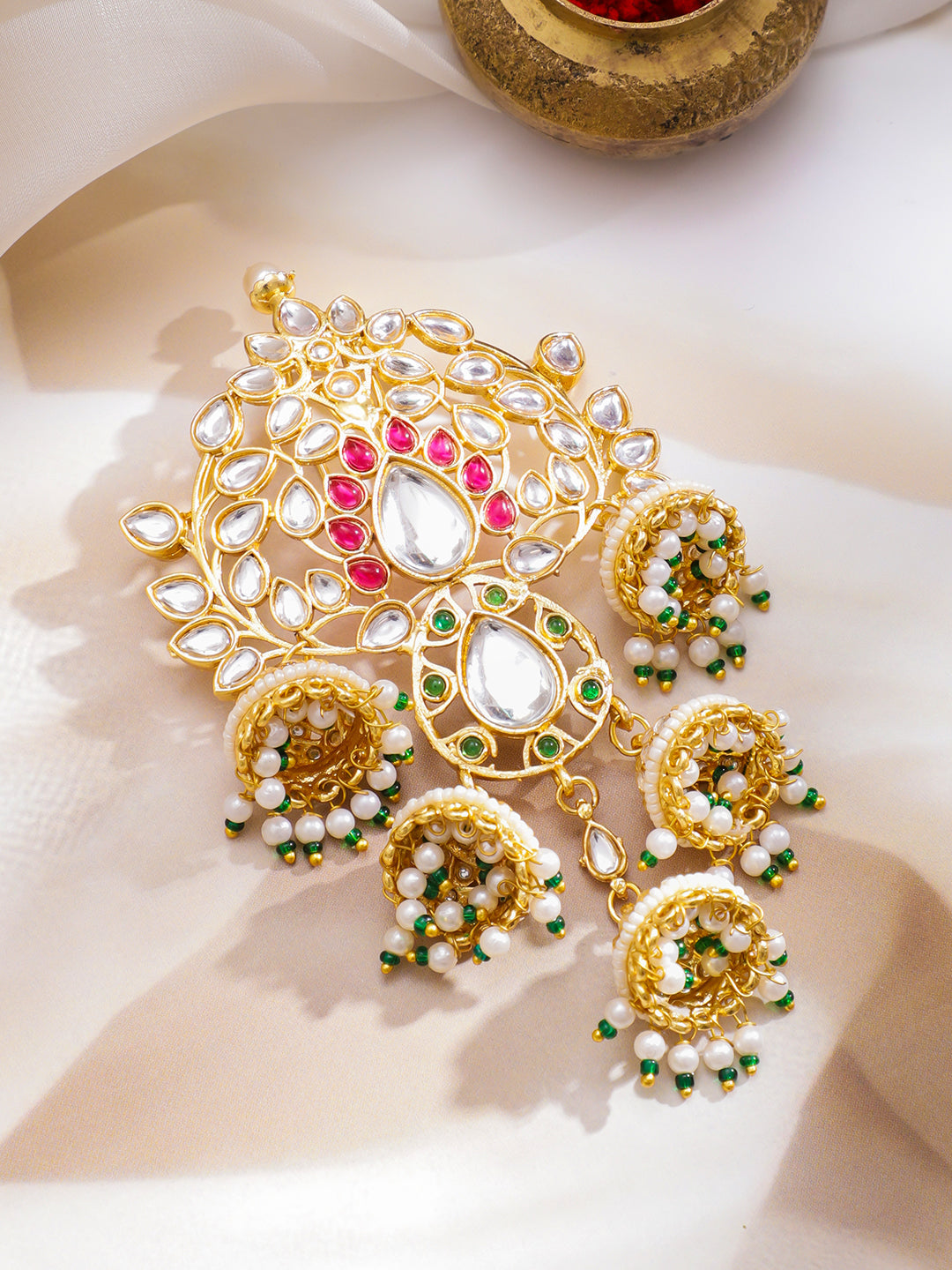 Emerald Mist Rosy Kundan Hair Brooch フリーサイズ