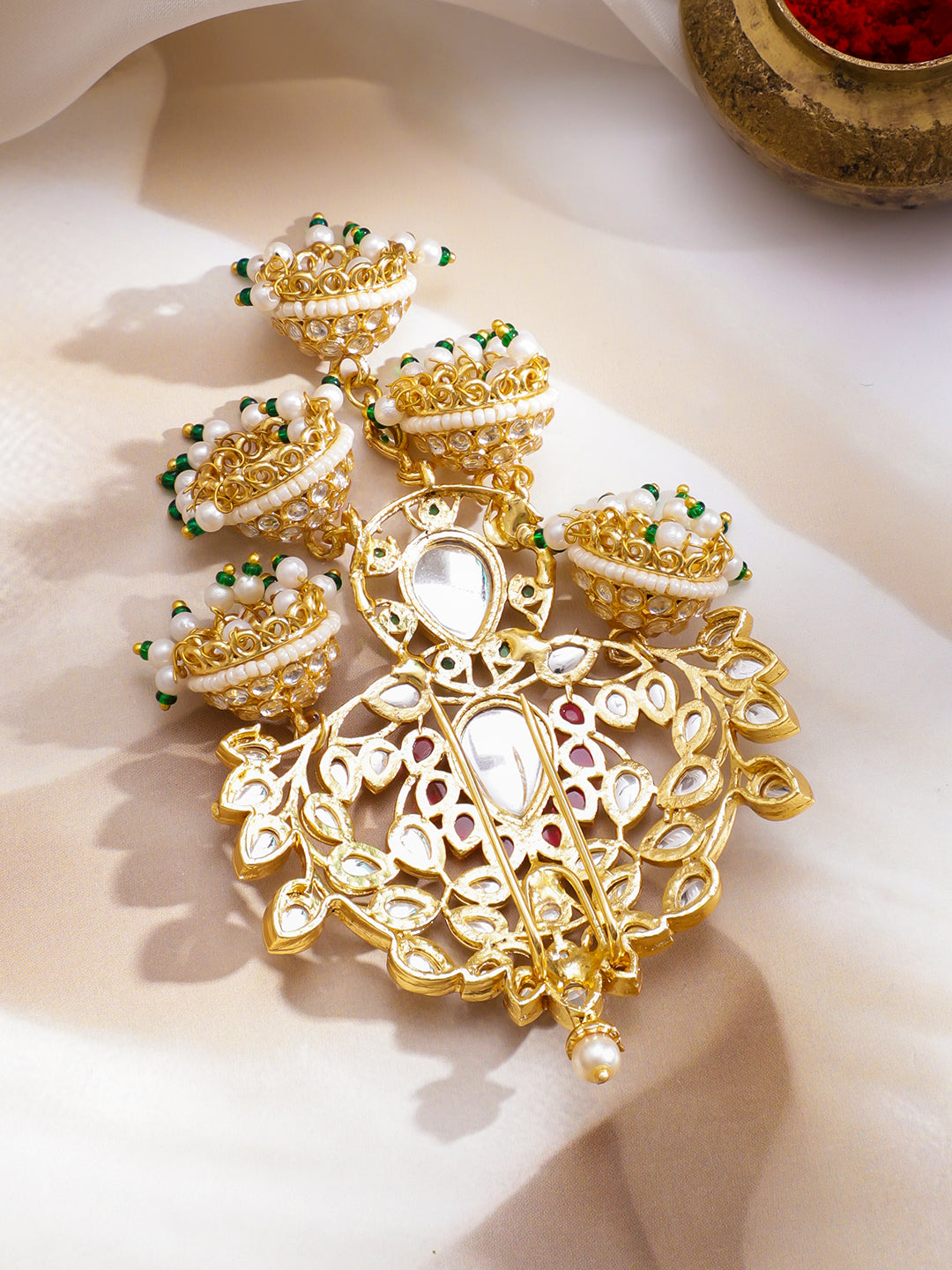 Emerald Mist Rosy Kundan Hair Brooch フリーサイズ