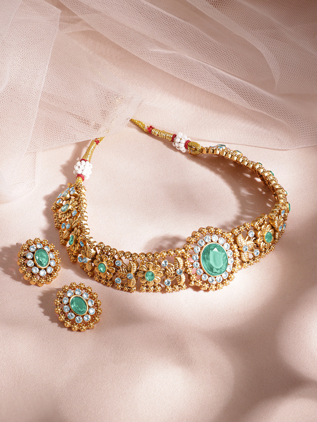 American Diamond Zirconia Green Choker Set Green
