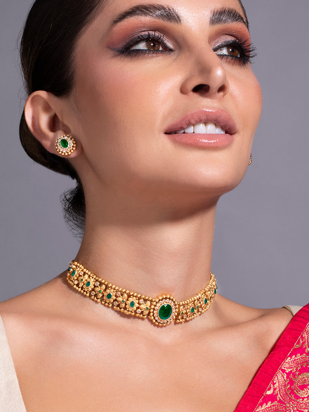 Enchanting Green Gold Plated Choker Set フリーサイズ