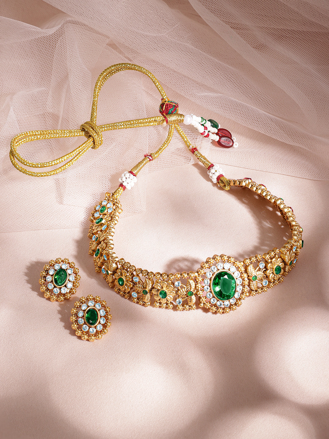 Enchanting Green Gold Plated Choker Set フリーサイズ