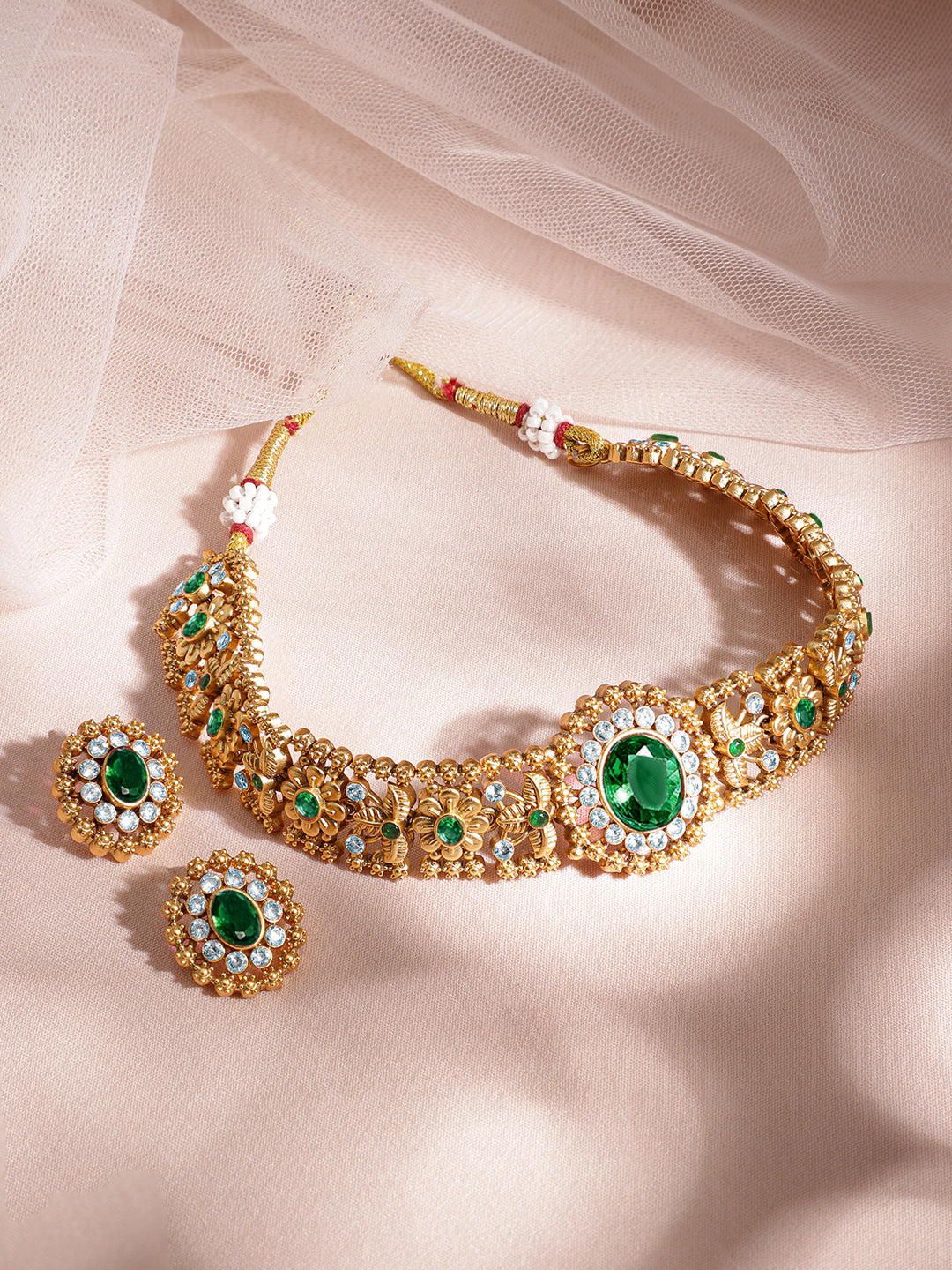Enchanting Green Gold Plated Choker Set フリーサイズ