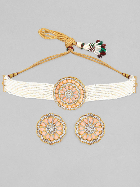 Charming Soft Peach Choker Set Gold
