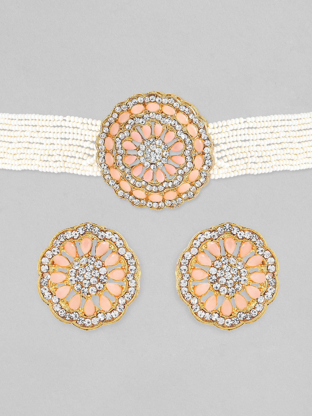 Charming Soft Peach Choker Set Gold